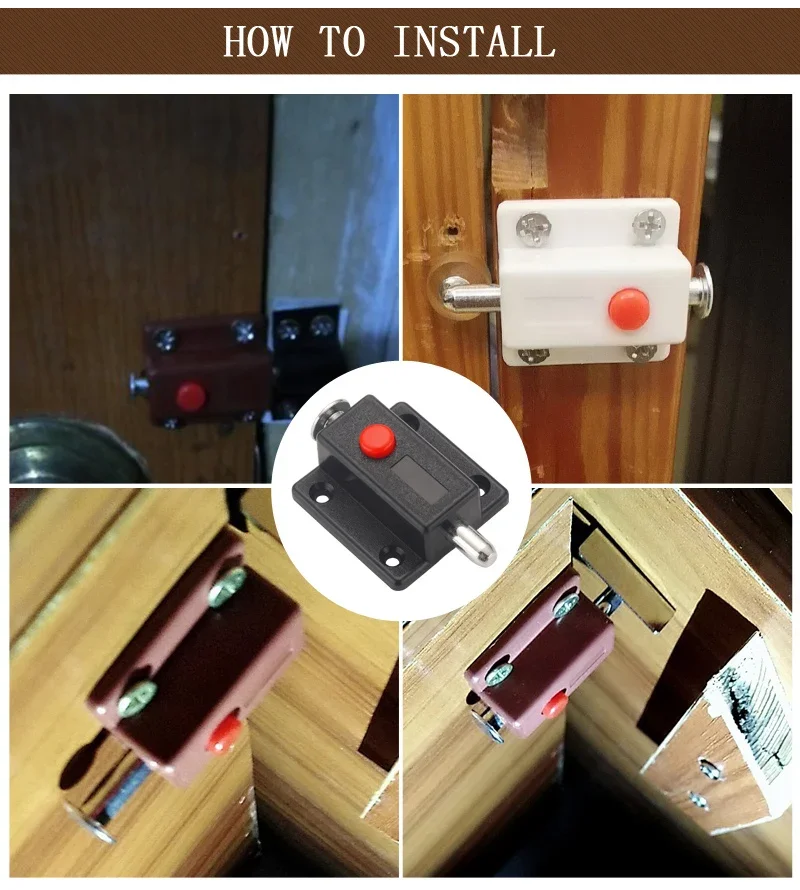 Door Latch Door Lock Cylinder Door Bolts Latch Lock Door Window Cabinet Cupboard Slide Locker Home Safety Push Button Spring Automatic Bolt Hardware DIY