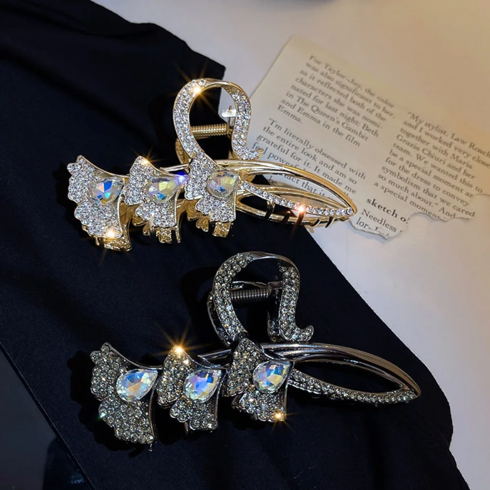 

Elegant Rhinestone Geometric Hairpin Hair Claw Ginkgo Biloba Women Headdress Hair Clip