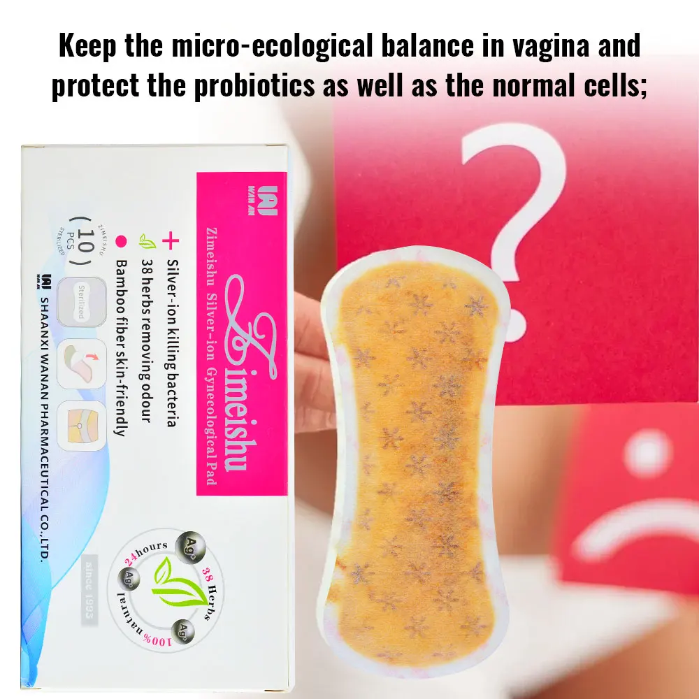 20Pcs/2pack Silver-ion Feminine Hygiene Pads Zimeishu Medical Anion Sanitary Gynecological Pads Cure Care Pearls Vaginal Tampons 2