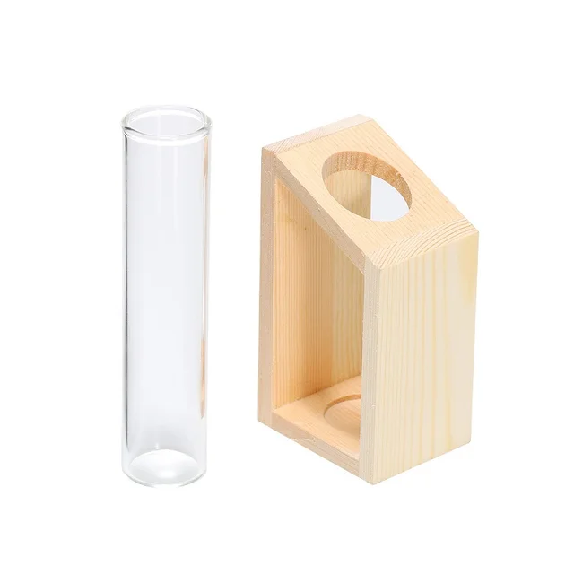 Contenitore per piante idroponiche con struttura in legno Provetta in vetro trasparente Vaso da fiori Decorazioni per bonsai da tavolo per la casa Artigianato 6