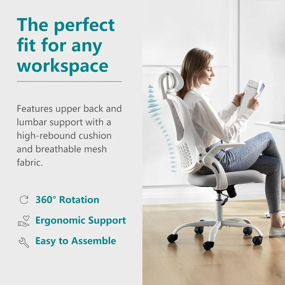 Office Computer Desk Chair, Ergonomic High-Back Mesh Rolling Work Task Chairs with Wheels and Adjustable Headrests,Study, Grey 4