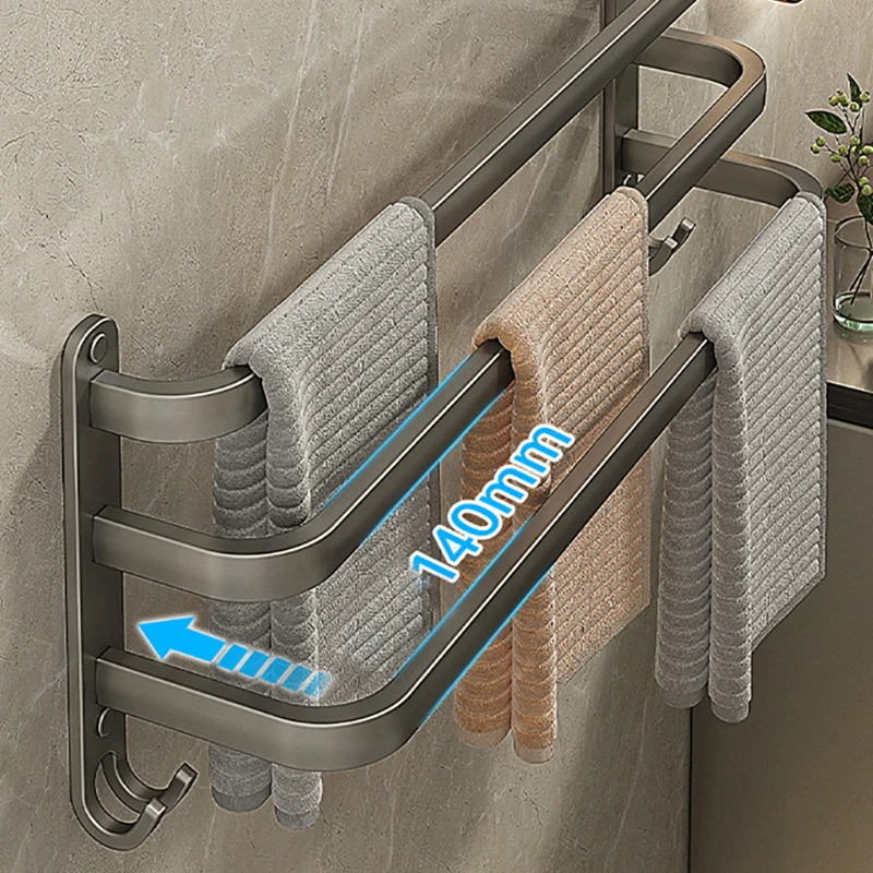 Wall Mounted Towel Rack Space Aluminum Shower Room Holder Towel Hanger 20-60CM Multilayer Bar