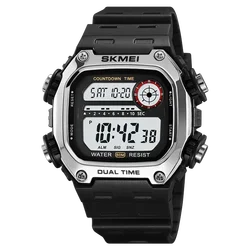 Men's Waterproof Sports Watch with LED Display and Stopwatch Function (Silver black)