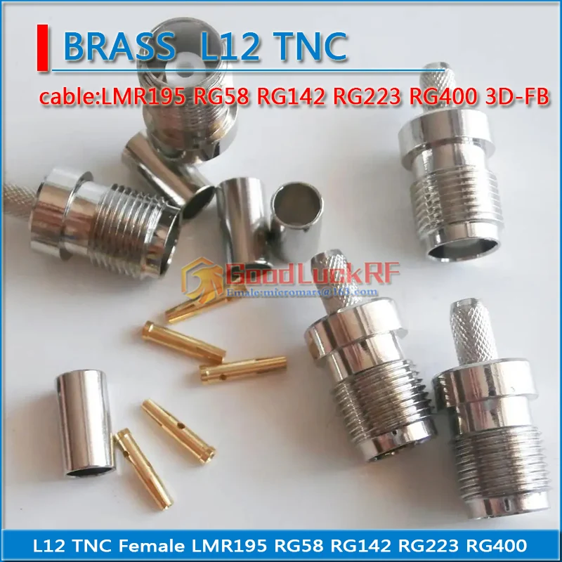 

RF Coax Connector Socket L12 TNC Female Crimp for RG58 RG142 RG223 LMR195 RG400 Cable Plug Nickel Plated Brass Coaxial Adapters