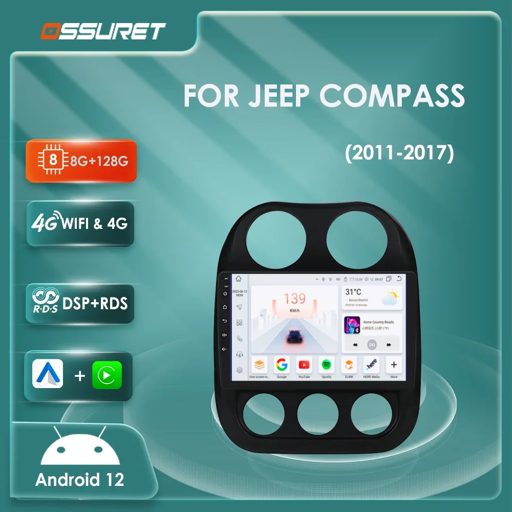 

Автомобильное радио для JEEP Compass Patriot 2011 2012-2017 Android Авто Carplay Мультимедиа GPS Навигация стерео 2din QLED экран Аудио 4G wifi