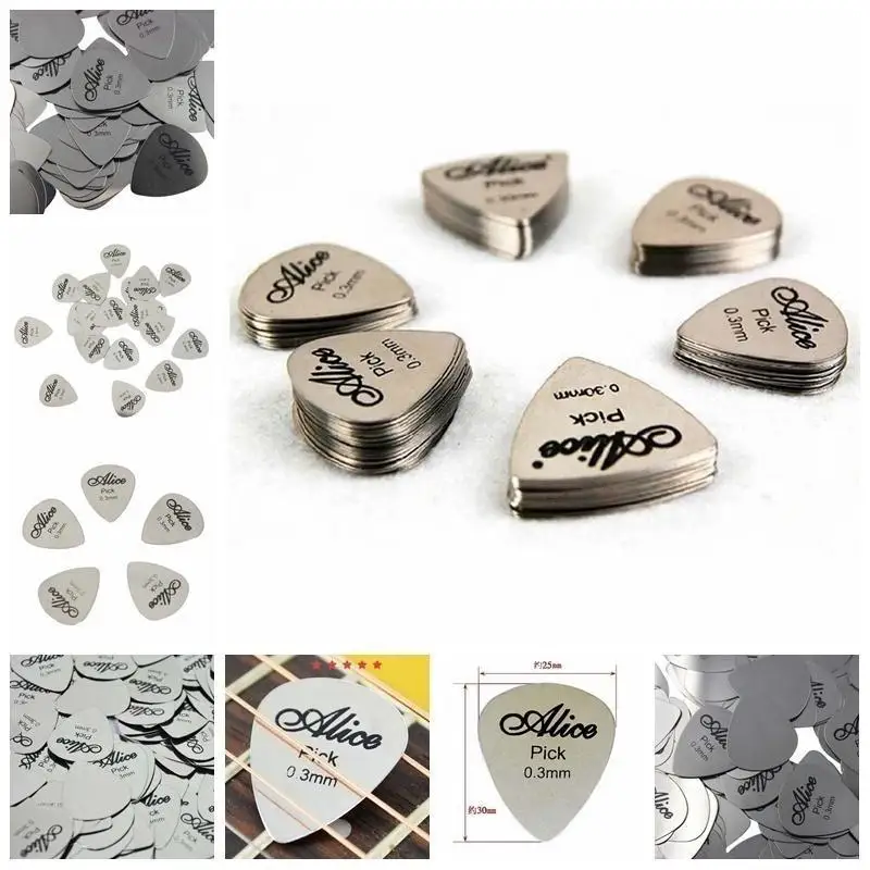 5/10Pcs Metal Guitar Pick 0.3mm Thin Durable Silver Color Professional Bass Ukelele Guitar Picks Guitar Amplifier Bass Guitar