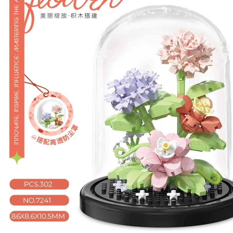 Flower Bouquet Bonsai Building Blocks Artificial Plastic Plant Dust Cover Micro Model Home Decoration Toy For Kid Birthday Gift 6
