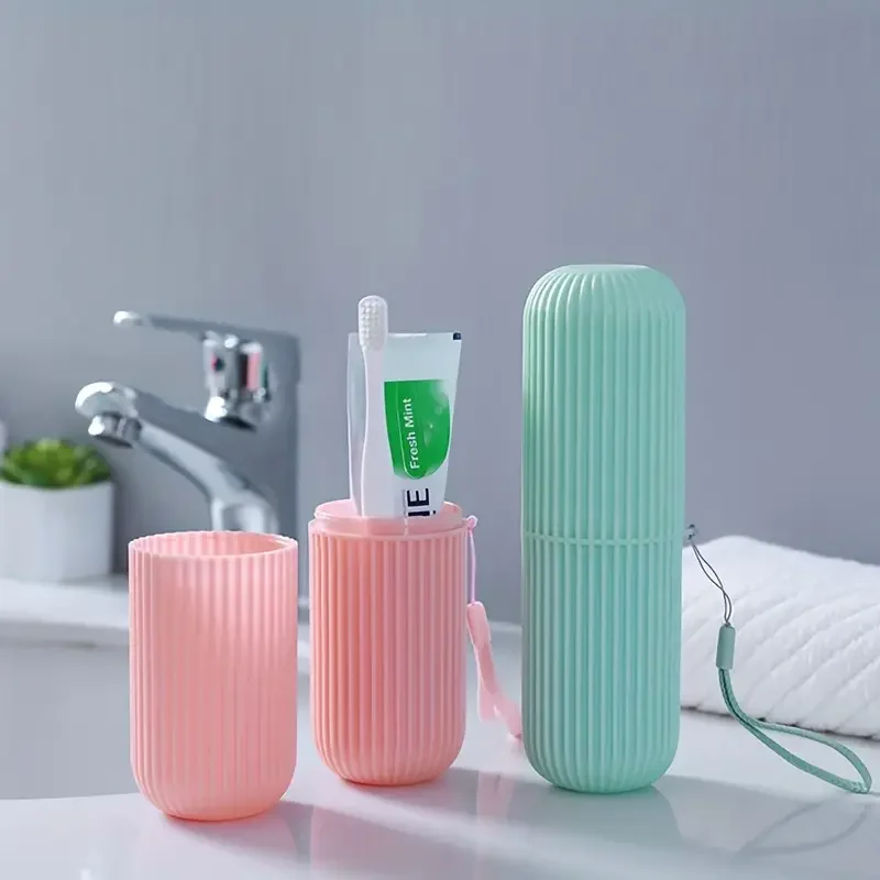 Portable Travel Toothbrush Case With Mouthwash Cup For Bathroom_voghion.com
