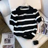 New Striped Pattern Collared Sweater Versatile Short Sleeve Knitted Top For Spring & Summer Women's Clothing Crop Top 3