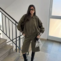 Women High waisted Casual Shorts And Fashion Loose Long Sleeve Jackets Coats Female Two Piece Sets Women Outfit - Image 3