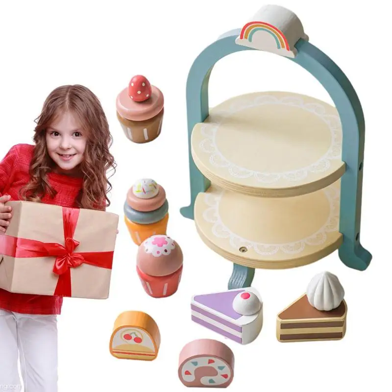 

Tea Set For Little Girls Children Pretend Wooden Tea Party Dishes Playset Princess Tea Time Food Playset With Teapot Sweets