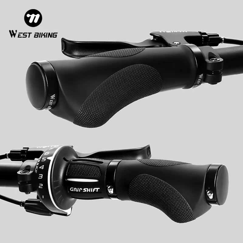 WEST BIKING Bicycle Handlebar Asymmetric Grips 130mm Long & 95mm Short Twist Shifter Compatible for MTB BMX Folding Bikes Parts