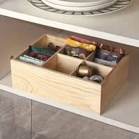 Wood Tea Bag Storage Organizer Container Box Stackable, 6 Compartments Wooden Holder Desktop Pen Holder Office Organizer 1