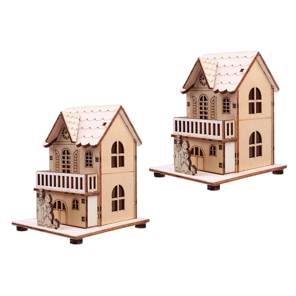 

Ultnice Christmas Wooden House Puzzle 3D Building Diy Miniature Dollhouse Kit Jigsaw Model Construction Khaki