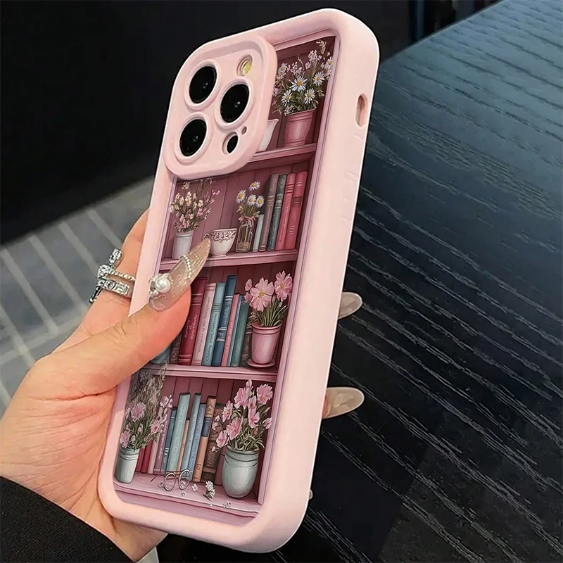 Pink Soft Shockproof Phone Case with Artistic Paintbook Design