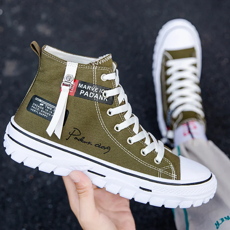 Men's Canvas Shoes High Top Sneakers Breathable Platform Casual Shoes Lace-up Flats Men Non-slip Vulcanize Shoes Tenis Masculino 6