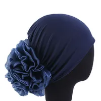 Femmes Hijabs Turban grande fleur tissu élastique bandes de cheveux chapeau bonnet dames musulman solide perte de cheveux écharpe casquette cheveux accessoires 5