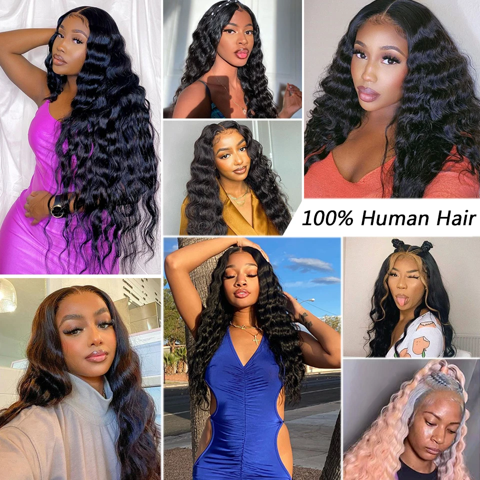 Loose Deep Wave Wig 13x4 Lace Frontal Human Hair Wigs for Women Pre Plucked 180 Density Deep Curly Transparent Lace Frontal Wigs
