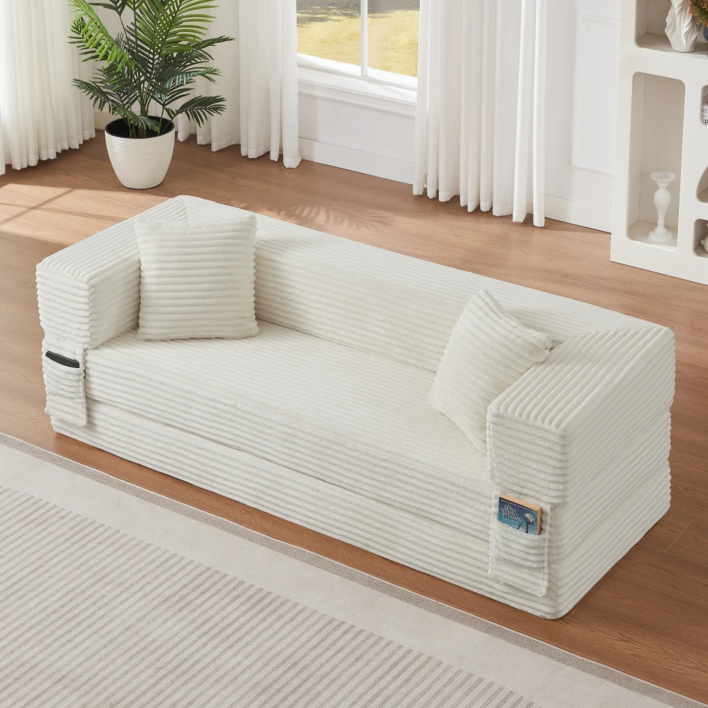 Modernes Cord-Sofa im modischen Look, zweilagiges, einzigartiges Design, umwandelbar in ein Bett, ideal für Apartments und große Räume. – Detail 18