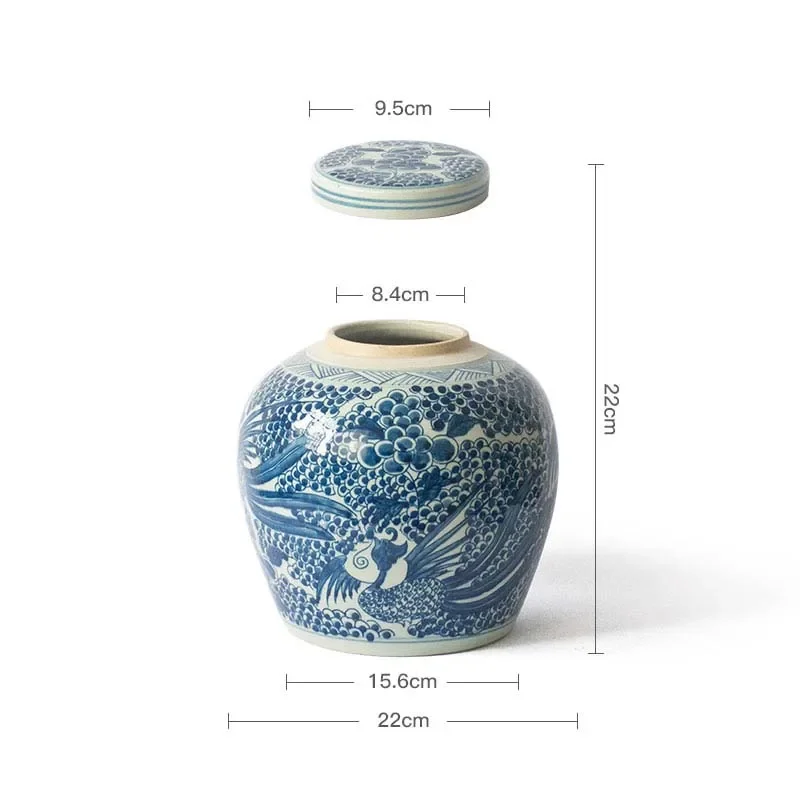 Blue and White Phoenix Ginger Jar Urn Lotus Vintage Ginger Jar Jingdezhen Ceramics Blue and White Porcelain Jar Vases for Flower 2