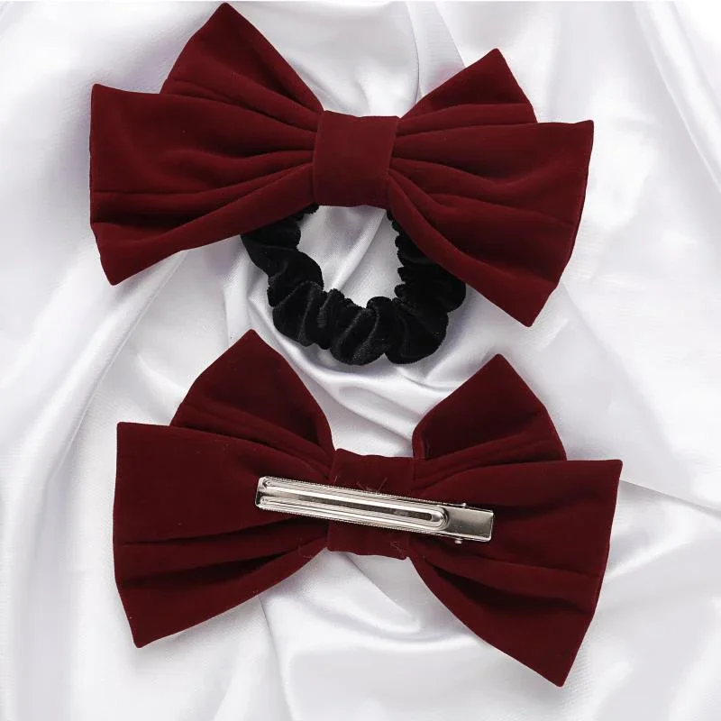 

Винтажная красная, черная бархатная заколка для волос с бантом, элегантная заколка для волос в форме бабочки, женское роскошное кольцо для волос премиум-класса, заколка для конского хвоста