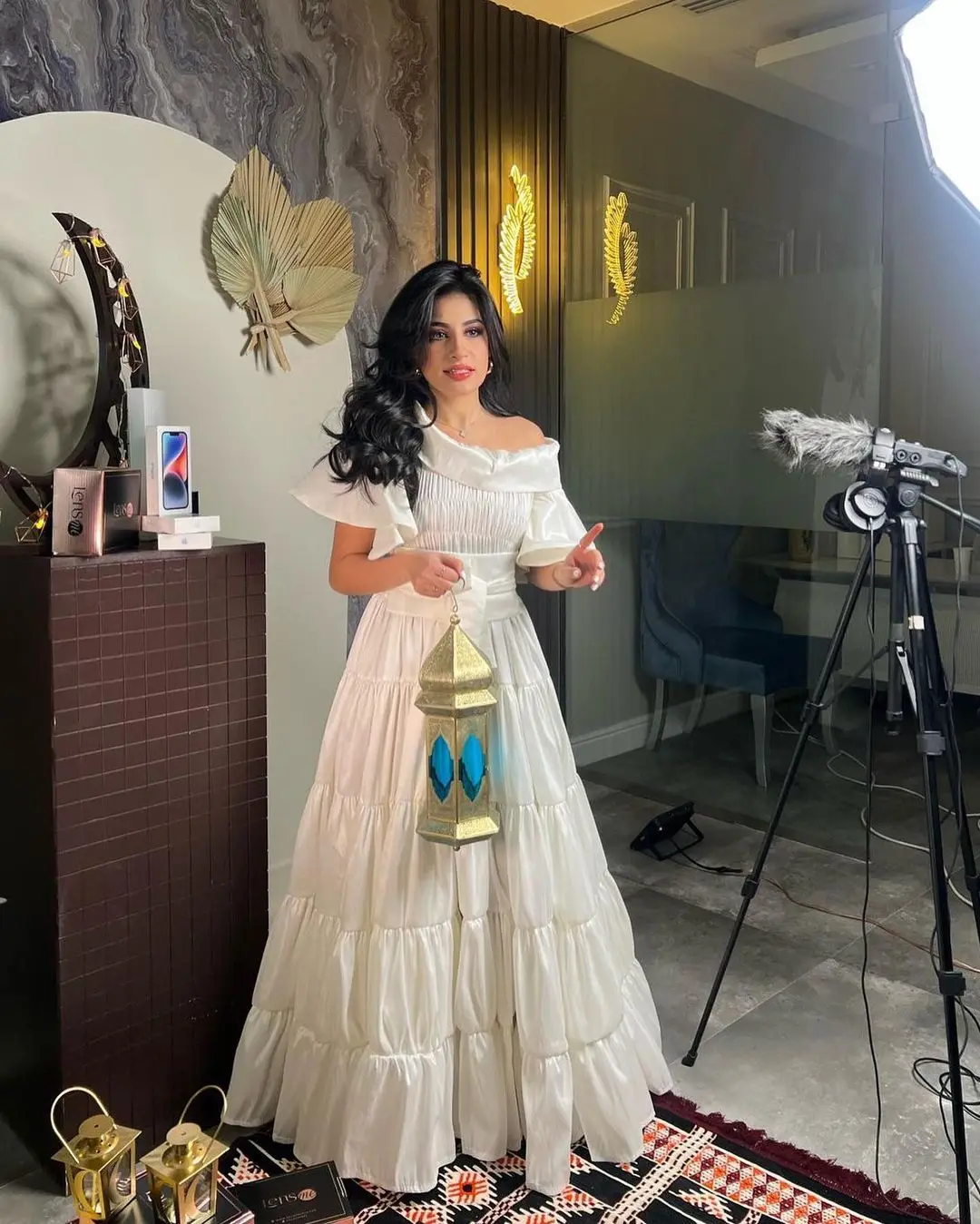 

2023 New Prom Dresses White Off Shoulder Short Flare Sleeves A-Line Customized Arabia Elegant Party Dresses For Women 2023