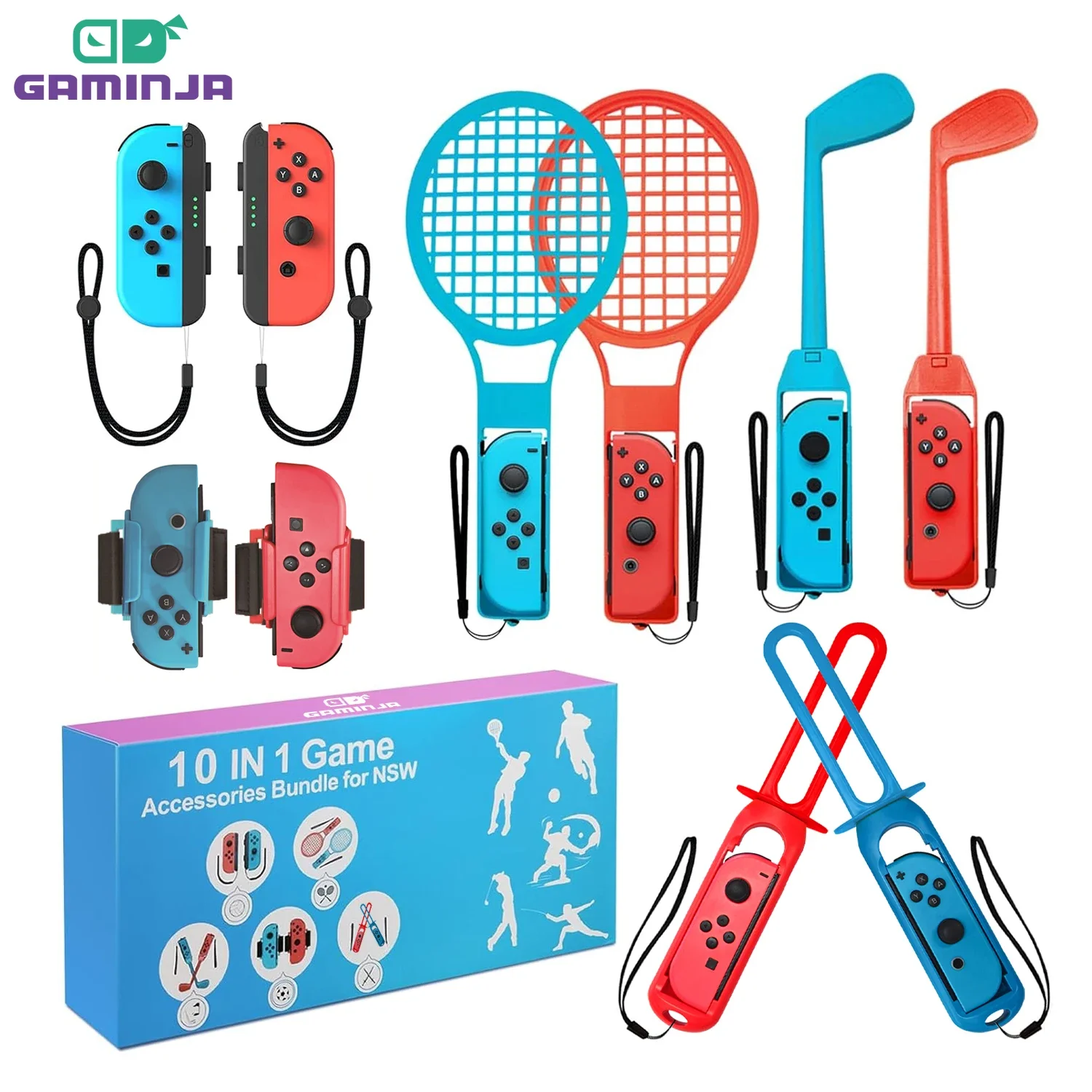 Switch sports accessories GAMINJA 10 in 1 Switch Sports Accessories Bundle for Nintendo Switch Oled Game with Golf Clubs