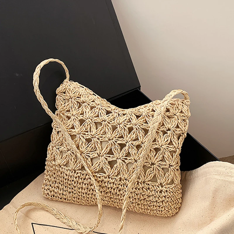 Straw Crossbody Bag With Tassels – Bohemian Crochet Beach Purse For Women & Girls - View #5