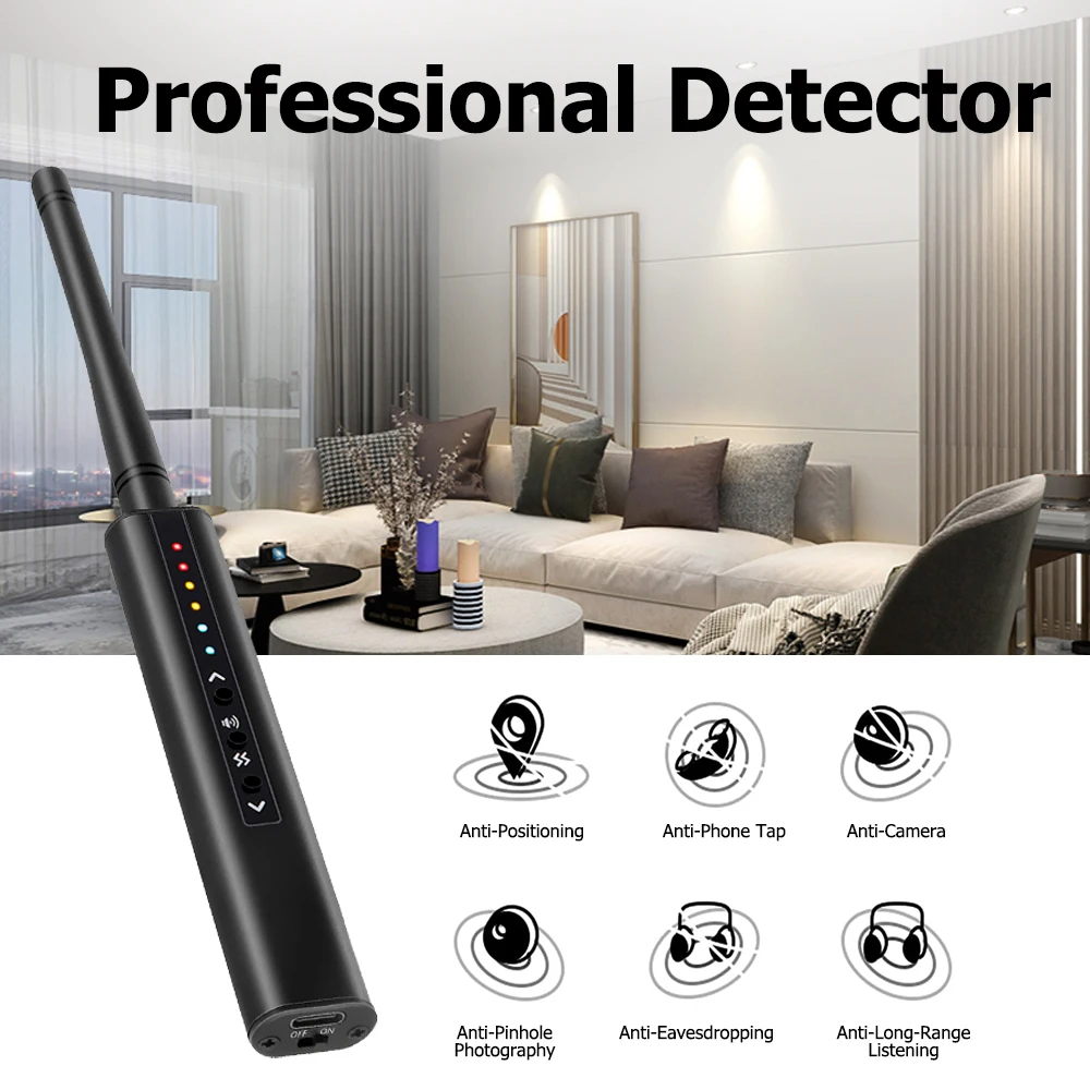 

G728 Hand Held Hidden Detector Bug Audio Anti Spy Camera Finder GSM GPS Signal Lens RF Locator Tracker Detect Wireless Scanner