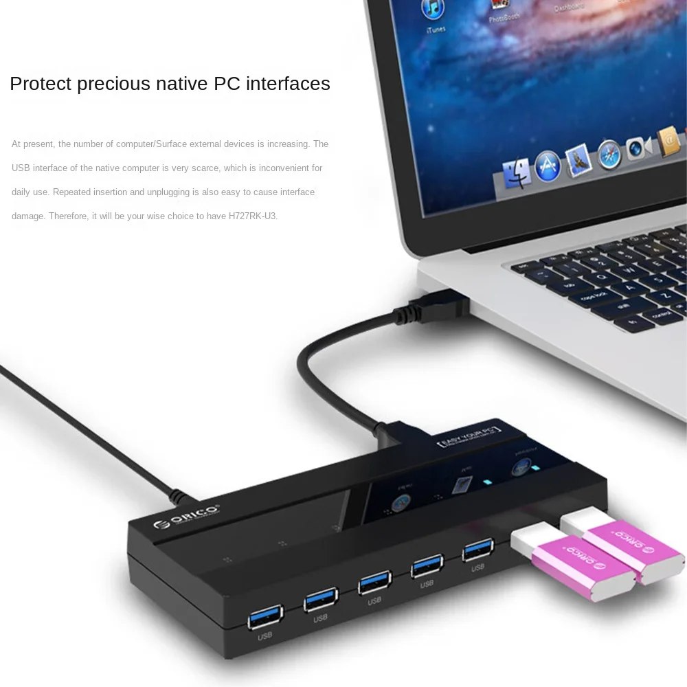 ORICO USB 허브 멀티 3.0 분배기, 7 포트 USB 3.0 허브, 5Gbps 고속 OTG 어댑터, PC, 컴퓨터 액세서리, 맥북 프로용