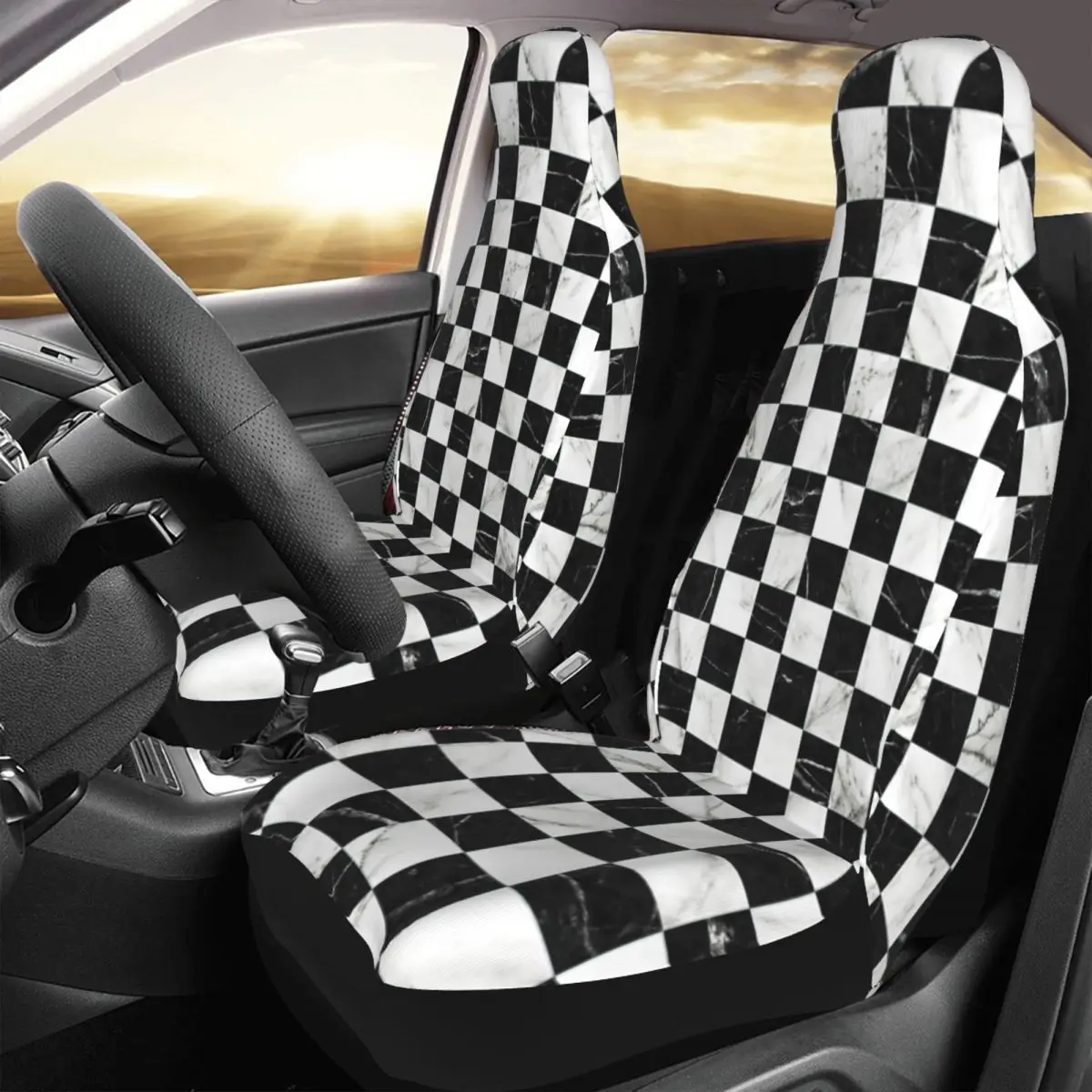 

Marble Checkerboard Pattern - Black And White Car Seat Cover Custom Printing Universal Front Protector Accessories Cushion Set