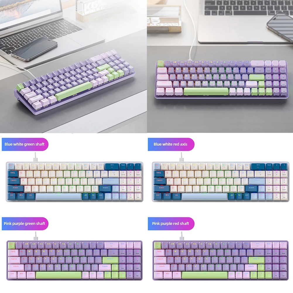 노트북 데스크탑 PC 게이머용 기계식 게이밍 키보드, 핫 스왑 가능 RGB 백라이트 키보드, USB 유선, 블루, 레드 스위치, K65