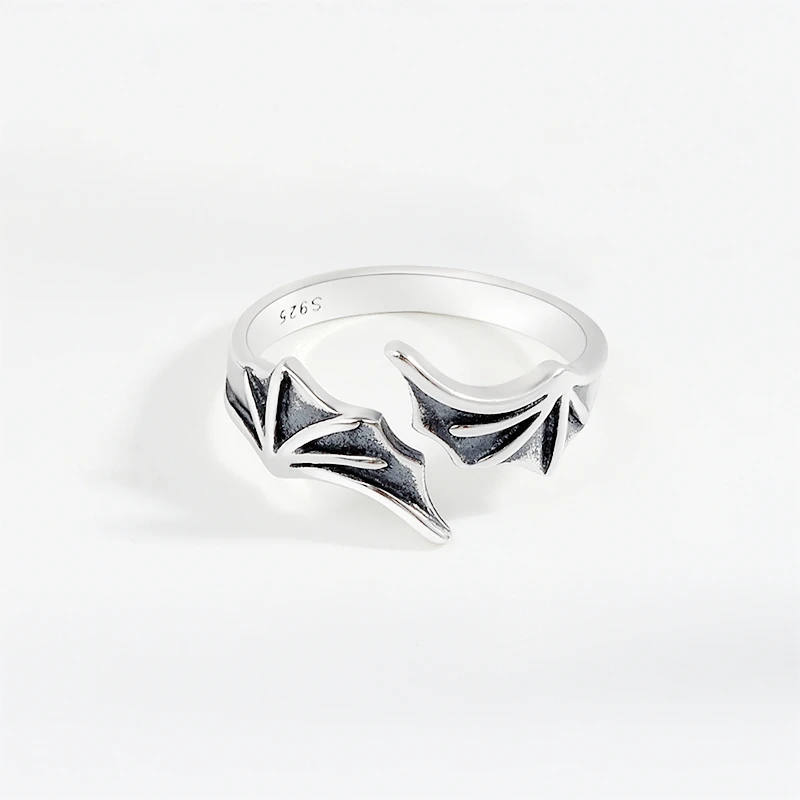 WYEAIIR 925 Sterling Silver Fine Retro Demon Bat Wings Resizable Opening Ring For Women Luxury Jewelry 5