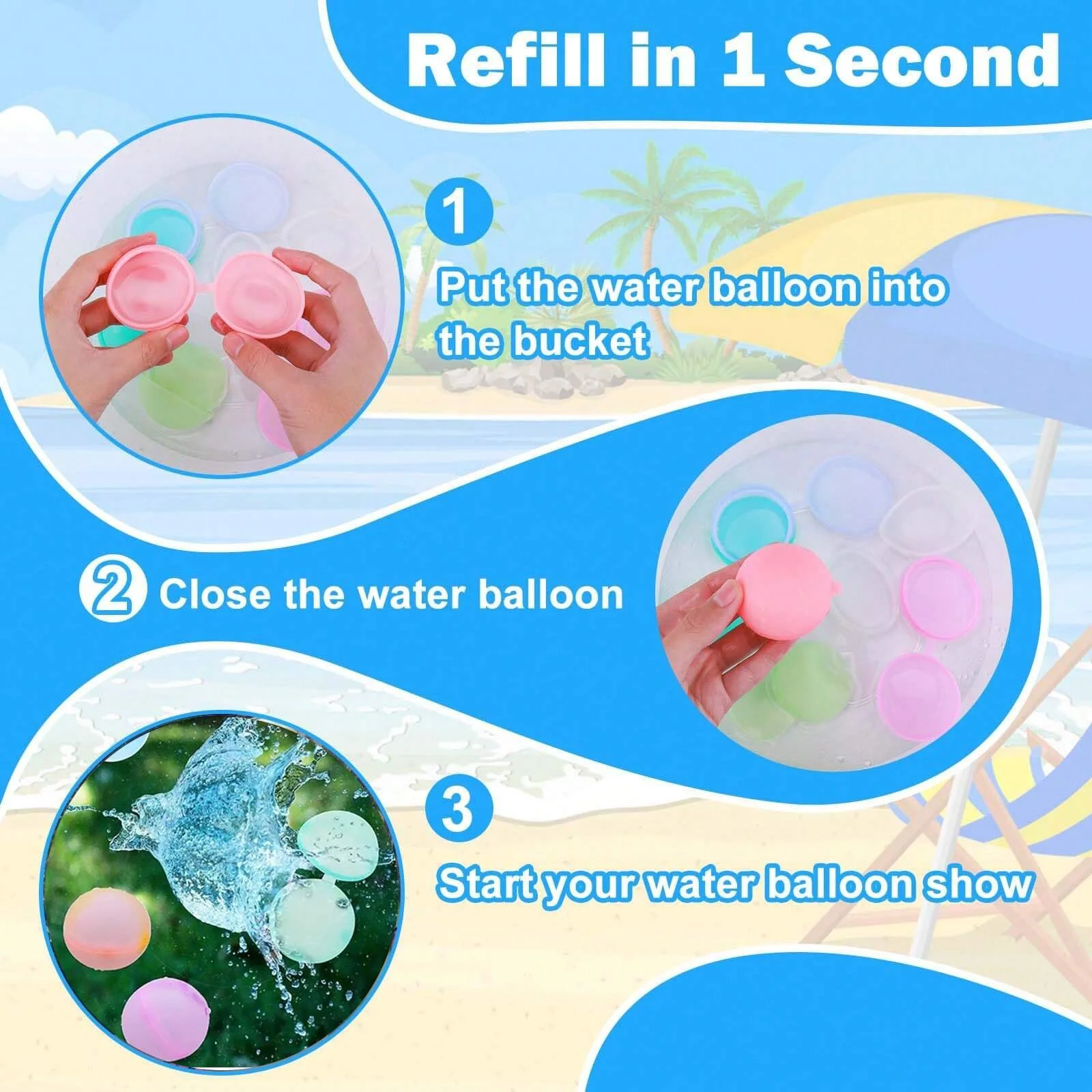 6/12/24Pcs Reusable Water Balloons Soft Silicone Water Bomb Quick-Fill Water Balls Summer Pool Beach Party Fun Game Water Toy 4