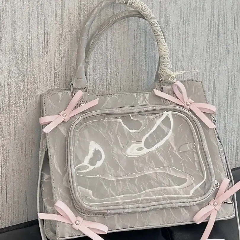 JIAERDI Transparent Bow Silver Shoulder Bags Women Sweet Cute Handle Messenger Square Bag Female Versatile Casual Crossbody Bags