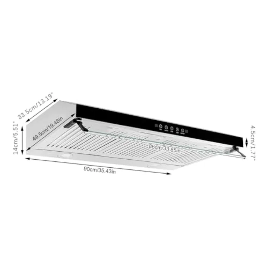 36 inch Under Cabinet Range Hood with 760CFM Adjustable Exhaust Fan Slim Stainless Steel Design for Kitchen Stove Ventilation I