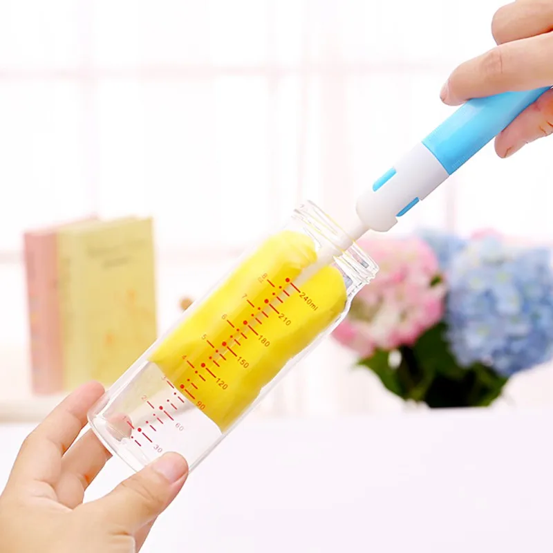 Brush Sponge Rotation Baby Pacifier Cup Nipple Cleaning Brushes Set Handheld Baby Feeding Bottle Nipple Cleaning Tools 4Pcs/set