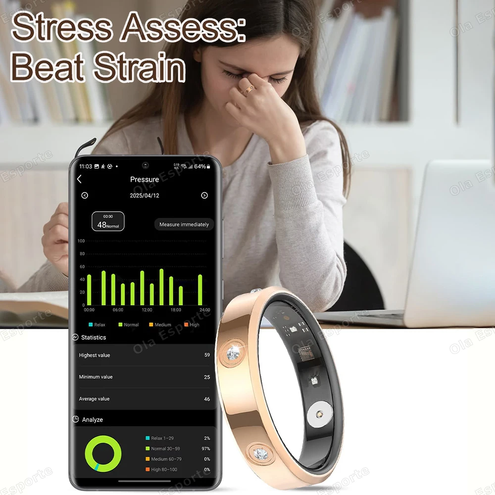 New 2025 Fashion Women Smart Ring IP68 Waterproof Super narrow 6.3mm Smarting Sleep Health Monitor Sport Pedometer Fitness Rings
