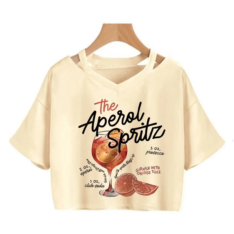 Aperol Spritz Retro Cocktail Grafik Crop Tops Damen Alkoholgetränk Cropped T-Shirt Sommer Bedrucktes T-Shirt Vintage Tees Geschenk