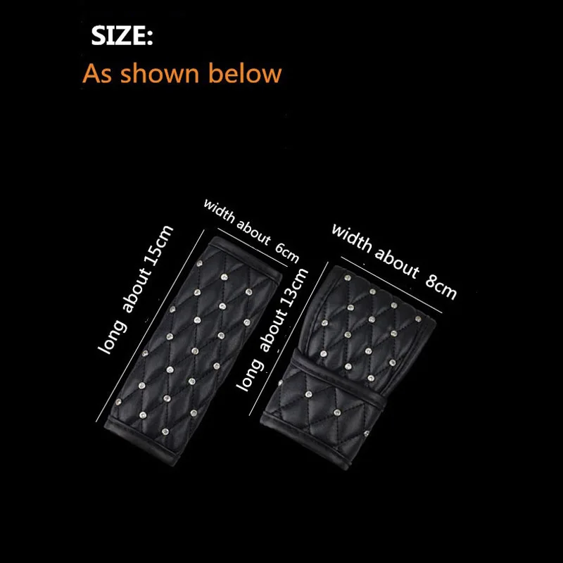 Car Shifter Covers Car Handbrake Grips Cover Set Leather Crystal Rhinestone Black Interior Accessories For Women Girls hand brake cover