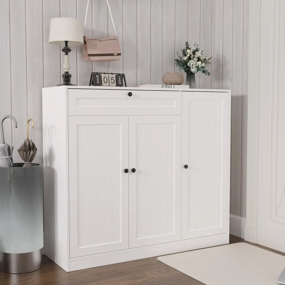 Shoe Storage Cabinet with 3 Doors, 5-Tier Shoe Cabinet with Drawer, 42" Tall Shoe Cabinet Storage with Adjustable Shelves, 4