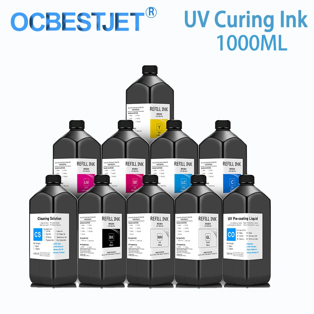 Tinta de Cura uv para Epson Xp600 Tx800 Xp600 Tx800 Cabeçote de Impressão L800 L805 L1800 R290 R300 1390 1400 1430 Dx7 Dx10 1000ml