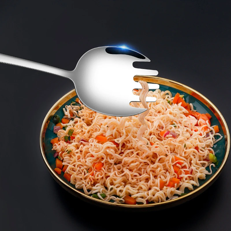 Stainless Steel Cutlery Set 304 Stainless Steel Long Handle Public Hole Spoon Serving Fork Salad Household Tablespoons Cutlery Dinnerware Kitchen