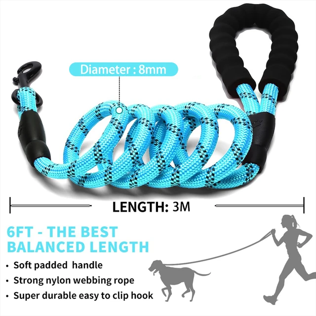 3M Reflective Dog Leash With Comfortable Padded Handle Double Heavy Duty Traction Rope  for Dogs Suitable Small to Large Dogs 6