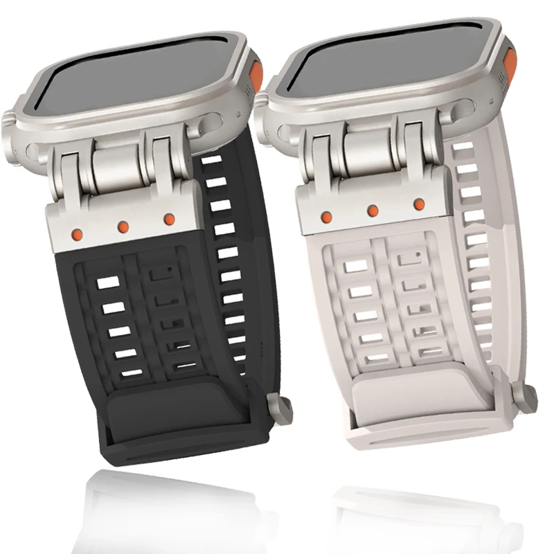 

Ремешок силиконовый для Apple Watch Band 42 мм 44 мм 45 мм 49 мм, Воздухопроницаемый браслет из нержавеющей стали для IWatch Series Ultra 9 8 7 6 4 Se