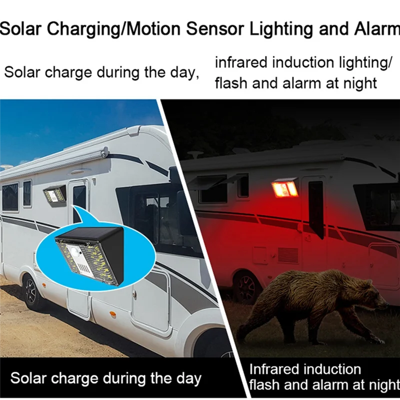 Solar Light Alarm Lamp Remote Control Security Alarm Motion Sensor Alarm Siren 129DB Detector For Home Yard Outdoor Easy Install