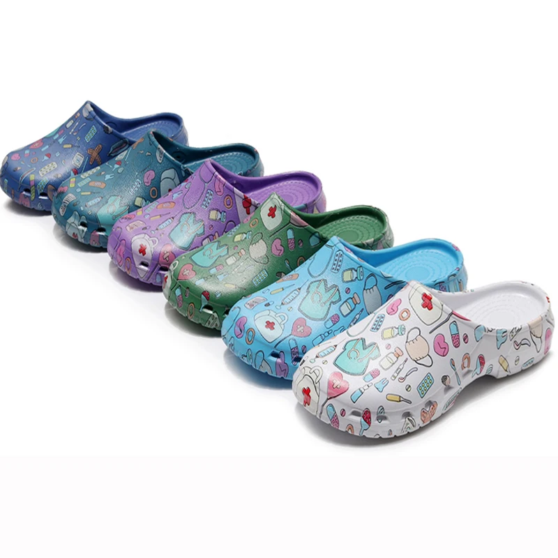 NursingCanvas2022年 ICU Doctor Print Scrub Shoes Nurse Work Clogs Ultra