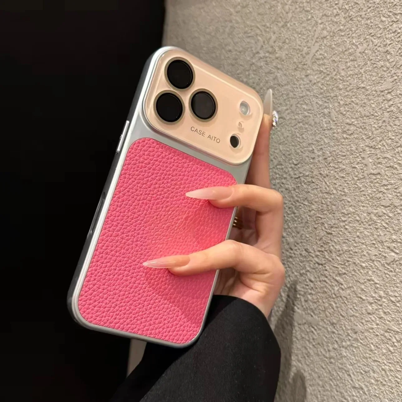 Luxury PU Leather Phone Case with Creative Color Block Design and Large Window Lens Protection