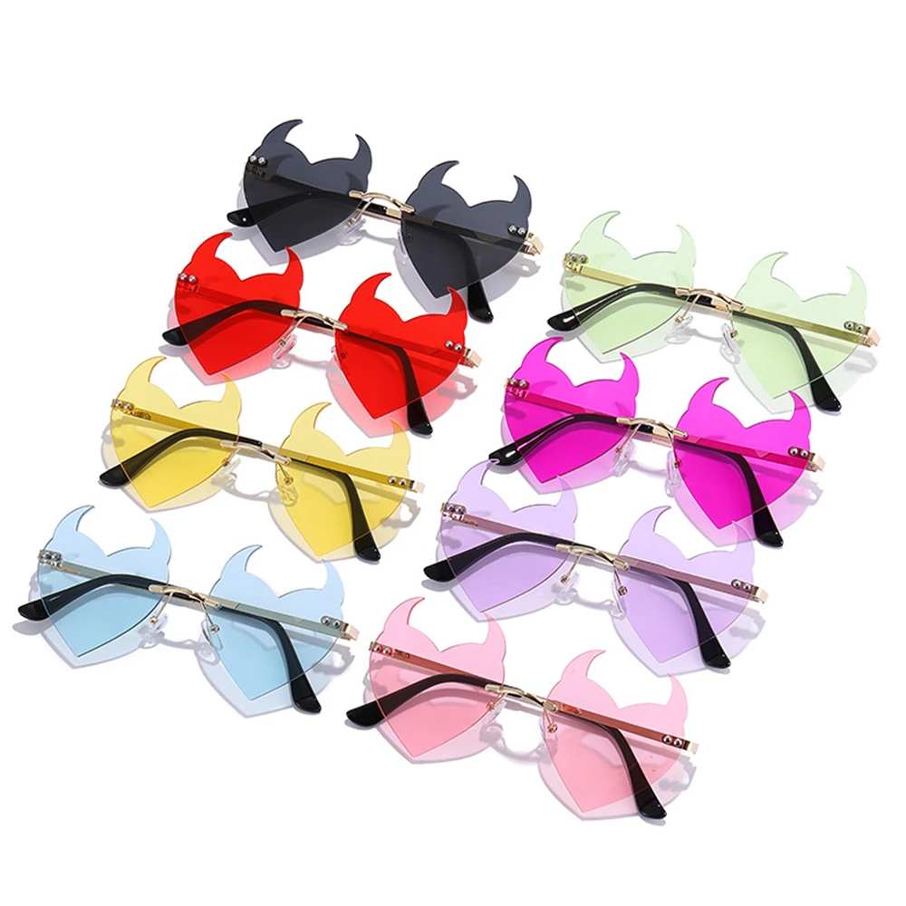 

Sun Glasses UV Protection Party Cosplay Glasses Devil Ear Heart Shape Fashion Glasses Rimless Sunglasses Rock Horn