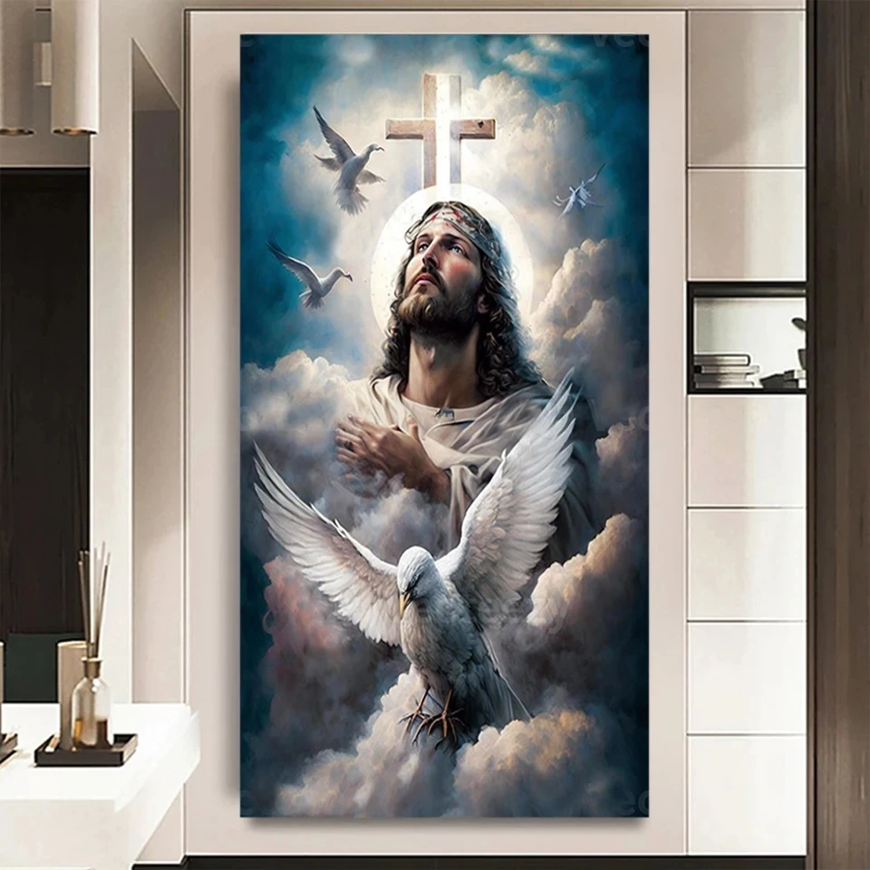 

Алмазная мозаика с изображением Иисуса молитвы, покрытая облаком, алмазная живопись, полноразмерная/круглая вышивка крестиком, декор WE1708